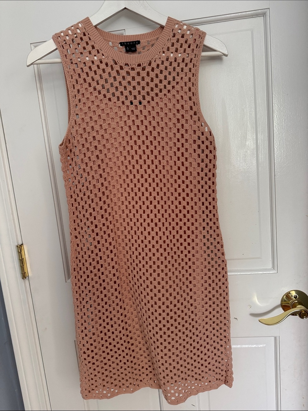 Theory Sleeveless Crochet Knit Dress in Dusty Rose